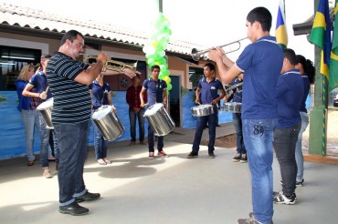 Fanfarra da Escola Estadual Ulisses Guimarães fez apresentação musical durante a cerimônia