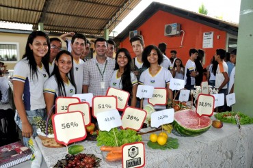 Alunos da Escola Plácido de Castro, em Jaru, indicaram a percentagem de agrotóxicos que cada alimento contém