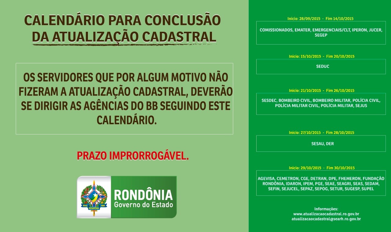 Administração e Recursos Humanos - Atualização Cadastral - Governo do  Estado de Rondônia - Governo do Estado de Rondônia