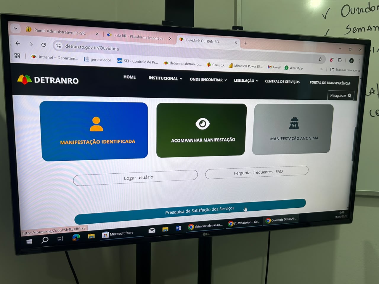 A pesquisa de satisfação está disponível no site do Detran-RO e também via QR Codes nos terminais de atendimento